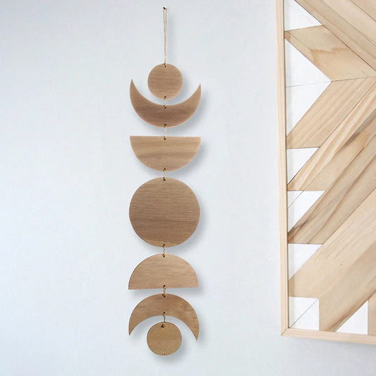 Wooden Moon Phase Wall Hanging – Boho Garland for Home, Nursery & Ramadan Decoration