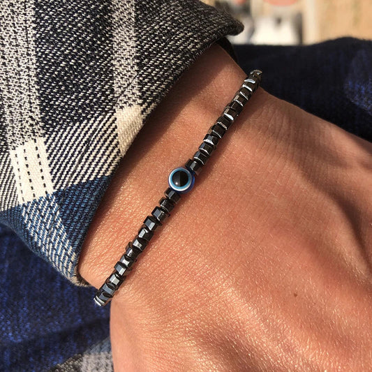 Simple Style 4mm Hematite Stone Healing Bracelet For Men Women Turkey Element Evil Eyes Bracelet Natural Tiger Eyes Bracelet Joias