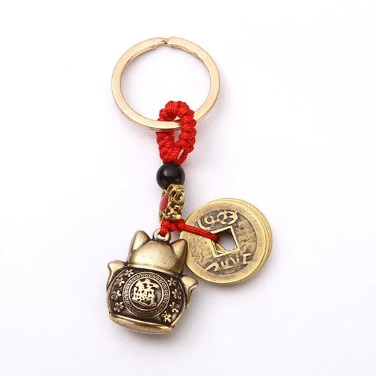 Vintage Handmade Lucky Cat Car Keychain
