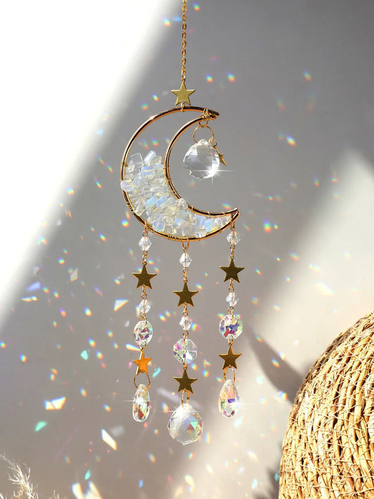 Dreamcatcher Crystal Sun Catcher – Rainbow Prism Ball & Moon Wind Chime for Home, Car & Garden Decor