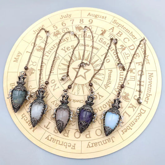 Healing Natural Stone Crystal Pendulums – Black Obsidian & Quartz for Divination and Dowsing